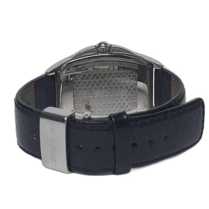Cerruti 1881 Black Dial Steel Tonneau Watch