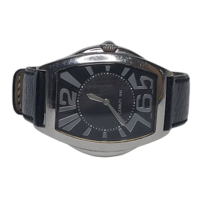 Cerruti 1881 Black Dial Steel Tonneau Watch
