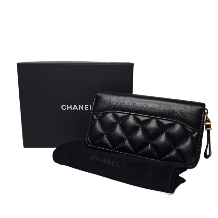 Chanel Black Quilted Zip Wallet
