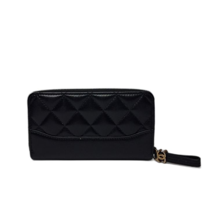 Chanel Black Quilted Zip Wallet