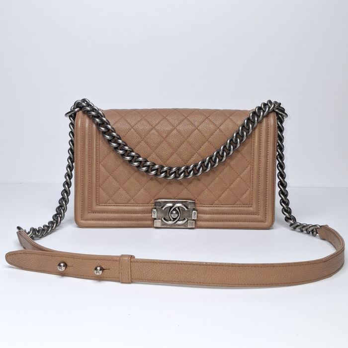 Chanel Boy Bag Tan Caviar
