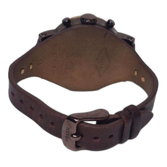 Fossil Burgundy Dial Chronograph Watch with Leather Cuff
