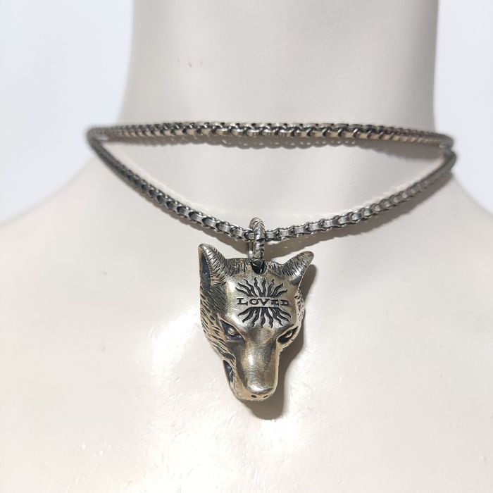 Gucci Anger Forest Wolf Head Pendant Necklace 