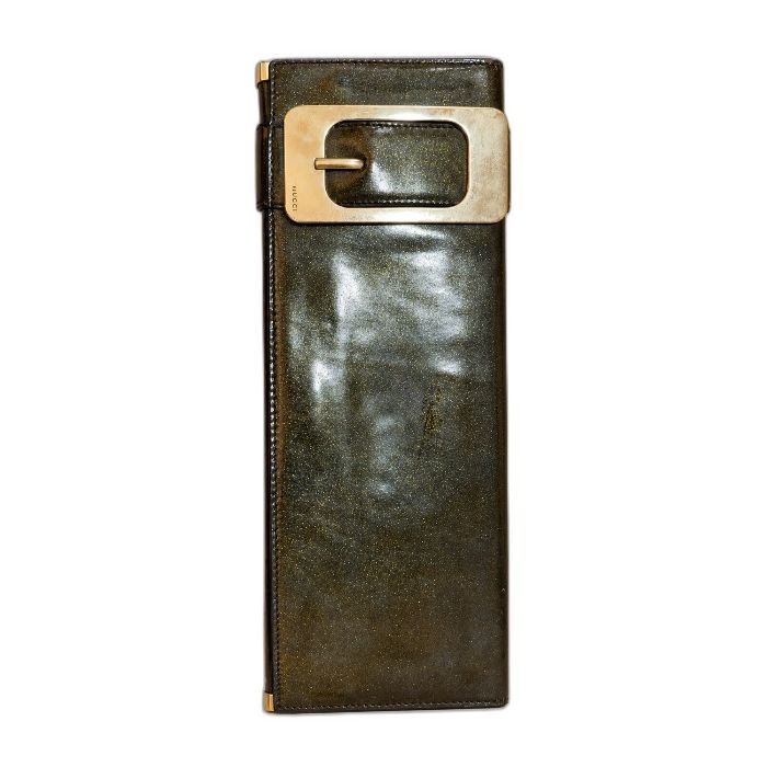 Gucci Black Glitter Patent Leather Buckle Clutch