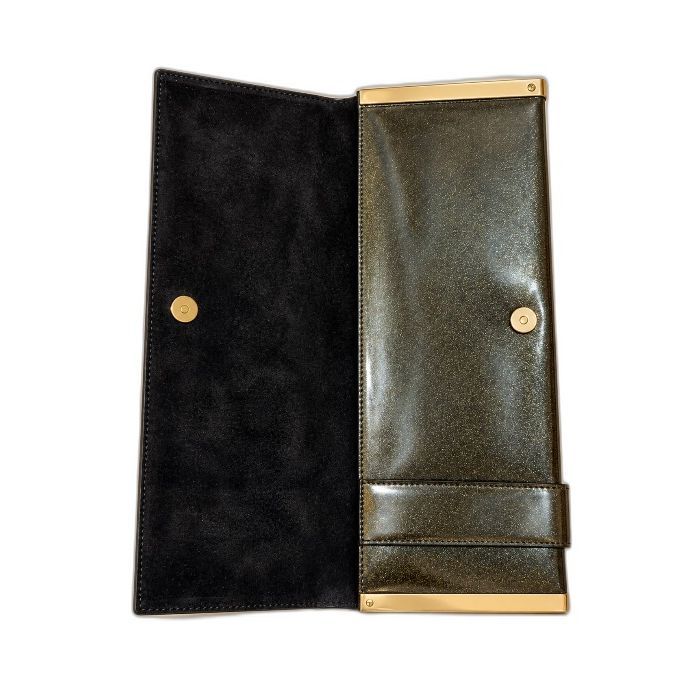 Gucci Black Glitter Patent Leather Buckle Clutch