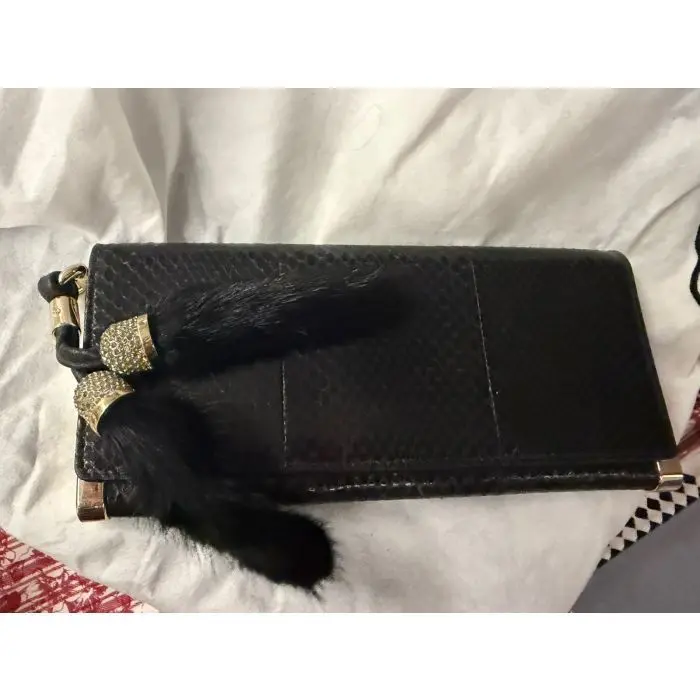 Gucci Black Snakeskin Clutch with Mink & Crystal Tassels