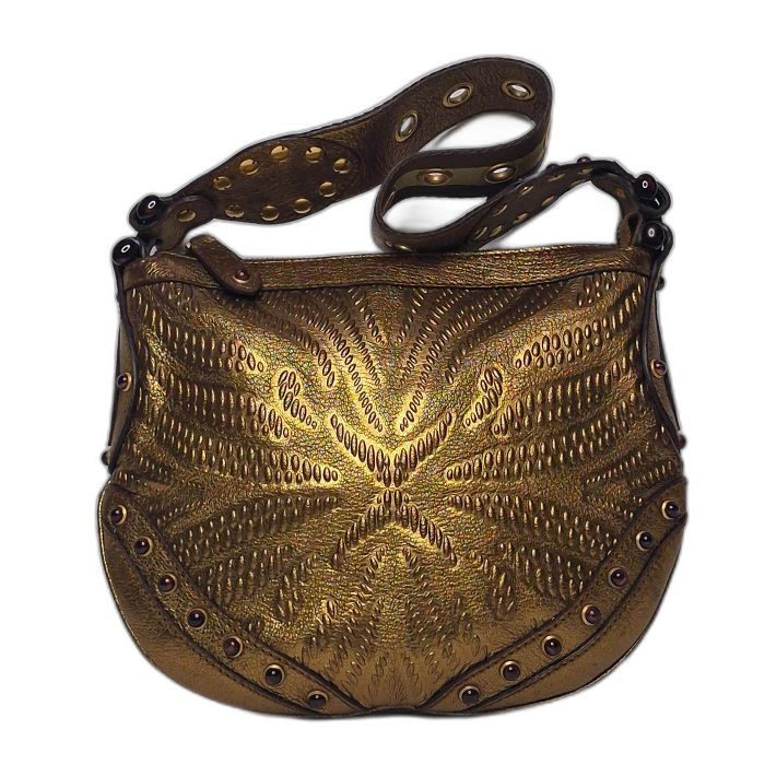 Gucci Gold Embossed Studded Hobo Bag