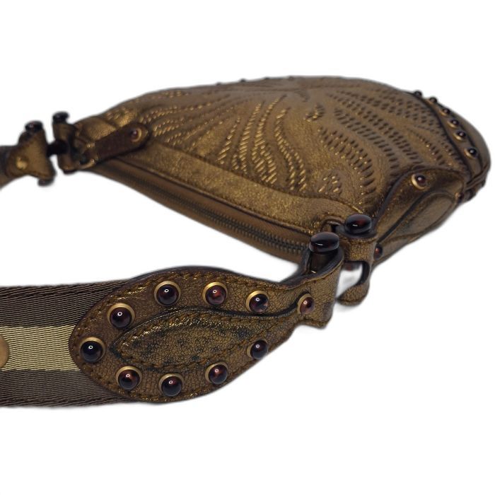 Gucci Gold Embossed Studded Hobo Bag