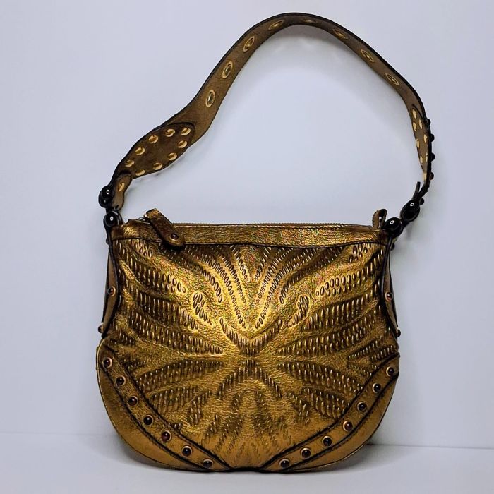 Gucci Gold Embossed Studded Hobo Bag