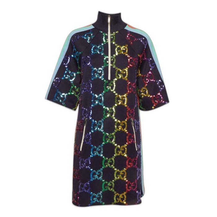 Gucci Rainbow GG Sequin Technical Jersey Zip Dress