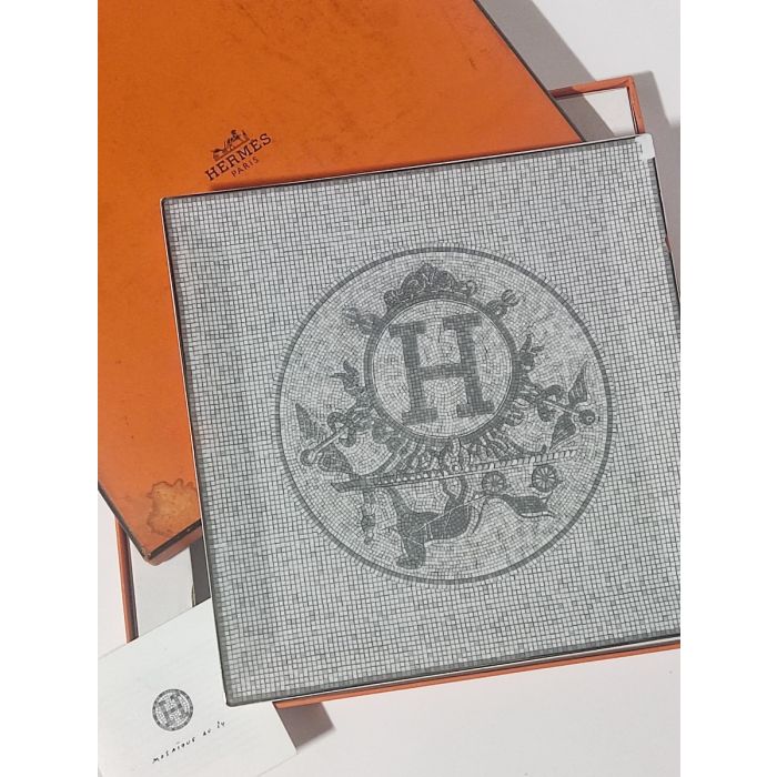 Hermes Mosaique au 24 Square Plate 23 x 23 cm Platinum Silver porcelain 