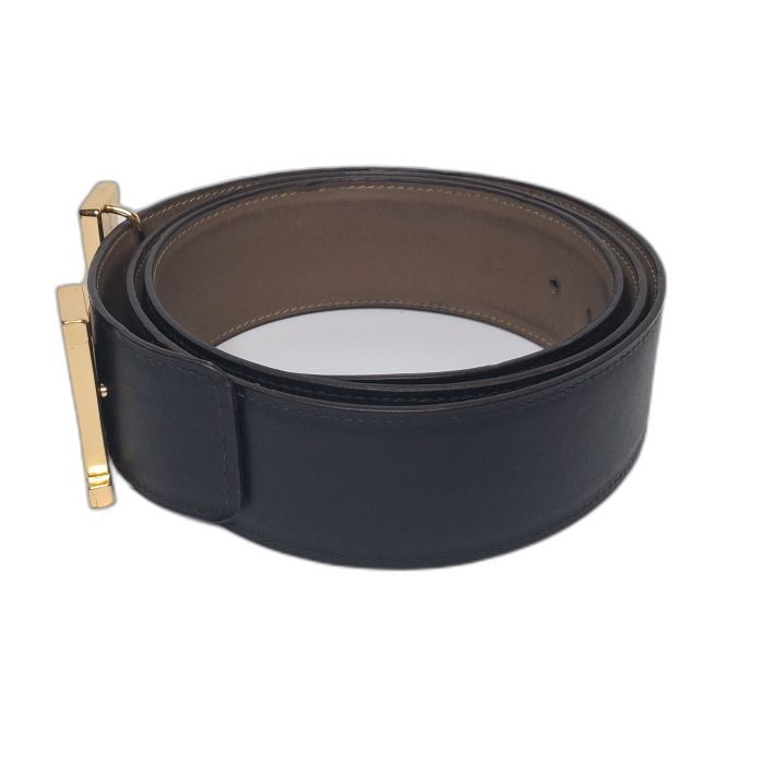 Hermès Black and Brown Reversible H Belt with Gold Buckle