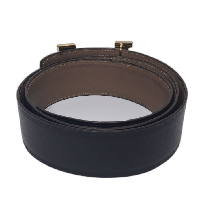 Hermès Black and Brown Reversible H Belt with Gold Buckle
