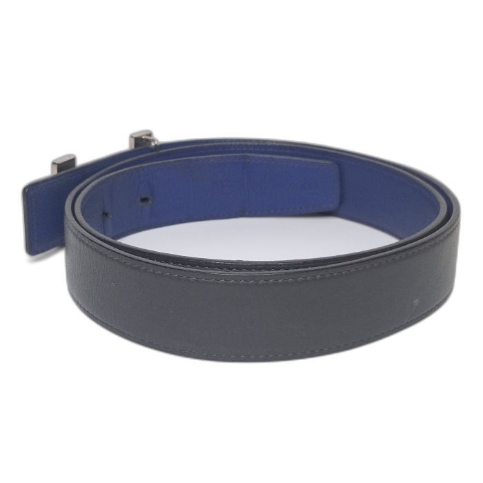 Hermès Grey and Blue Reversible Leather Belt Strap