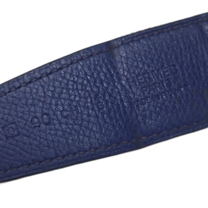 Hermès Grey and Blue Reversible Leather Belt Strap