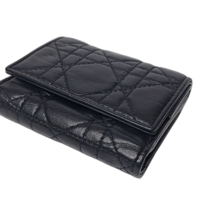Lady Dior Black Cannage Lambskin Trifold Wallet