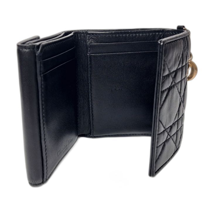 Lady Dior Black Cannage Lambskin Trifold Wallet
