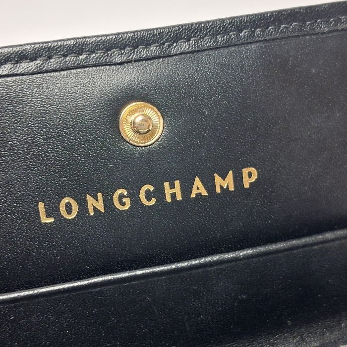 Longchamp Black Leather Compact Flap Wallet