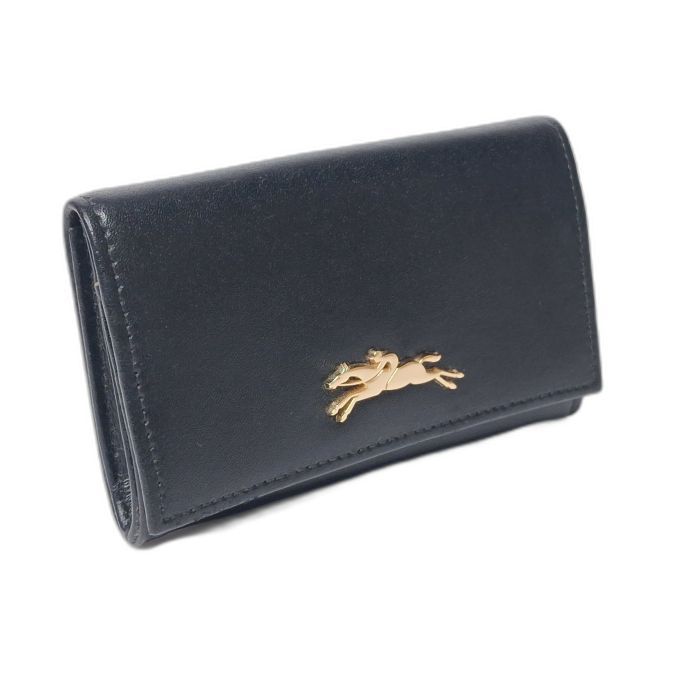 Longchamp Black Leather Compact Flap Wallet