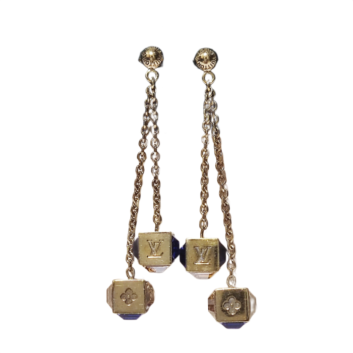 Louis Vuitton Crystal 'LV' Gamble Drop Earrings