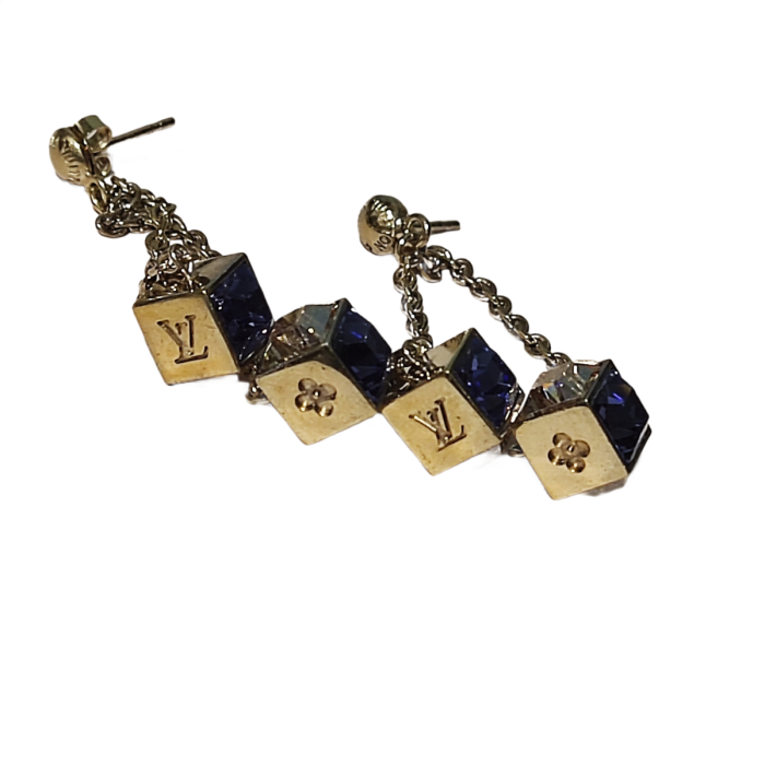 Louis Vuitton Crystal 'LV' Gamble Drop Earrings