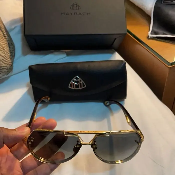 Maybach The King I 24K Gold Plated Titanium Sunglasses with Walnut Burr Temples
