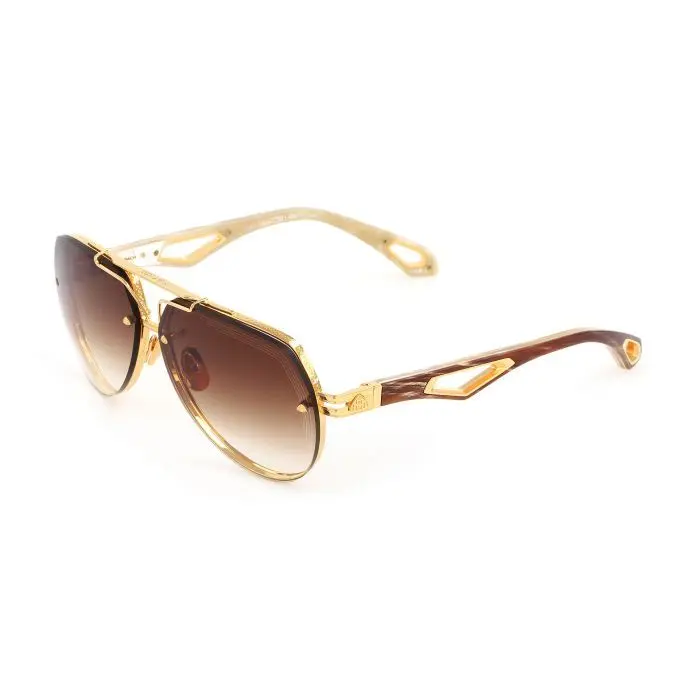 Maybach The King I 24K Gold Plated Titanium Sunglasses with Walnut Burr Temples