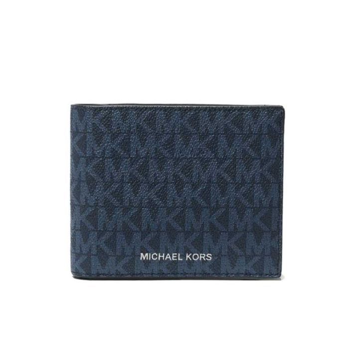 Michael Kors Blue Signature Cooper Billfold Wallet with Passcase