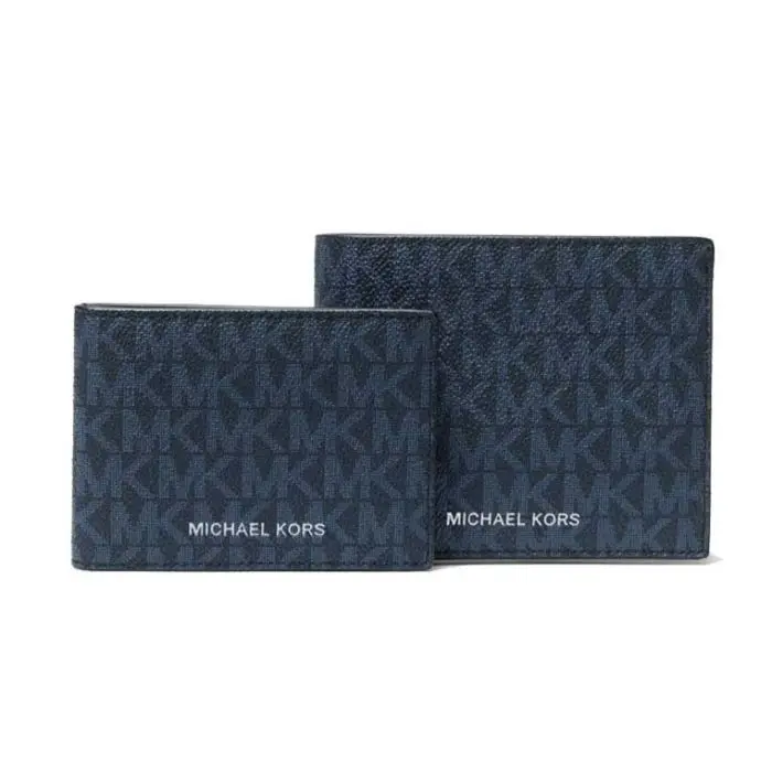 Michael Kors Blue Signature Cooper Billfold Wallet with Passcase