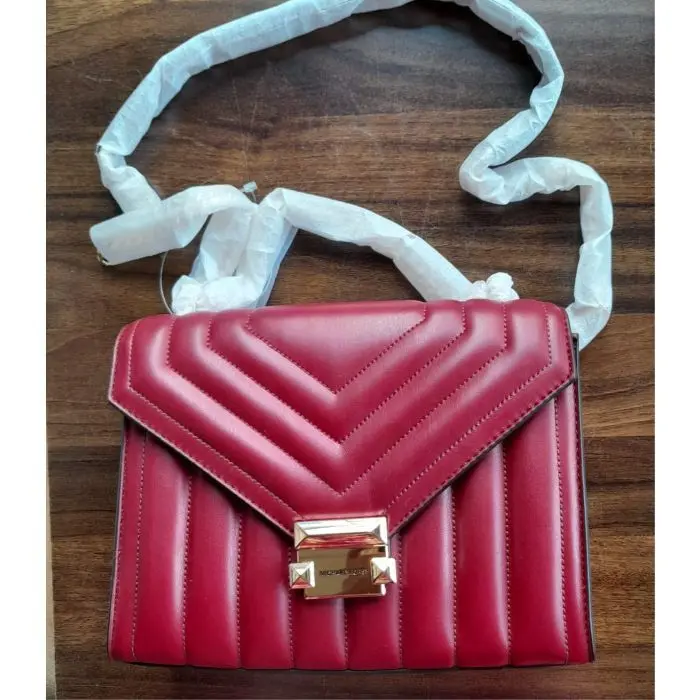 Michael Kors Cherry Quilted Leather Whitney Medium Chain Shoulder Bag