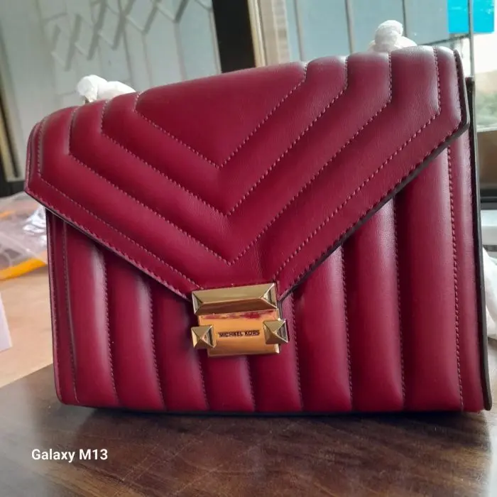 Michael Kors Cherry Quilted Leather Whitney Medium Chain Shoulder Bag