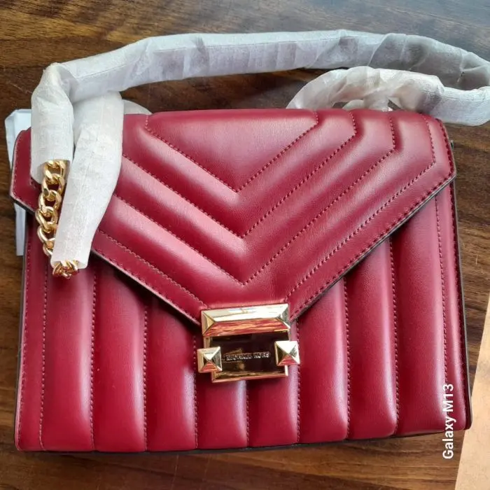 Michael Kors Cherry Quilted Leather Whitney Medium Chain Shoulder Bag