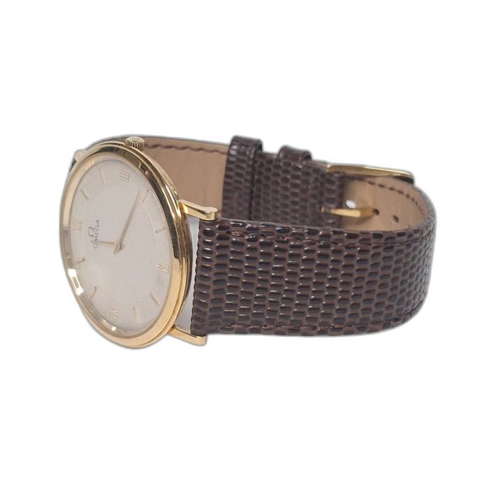 Omega 18K Solid Gold Dress Watch, Brown Lizard Strap