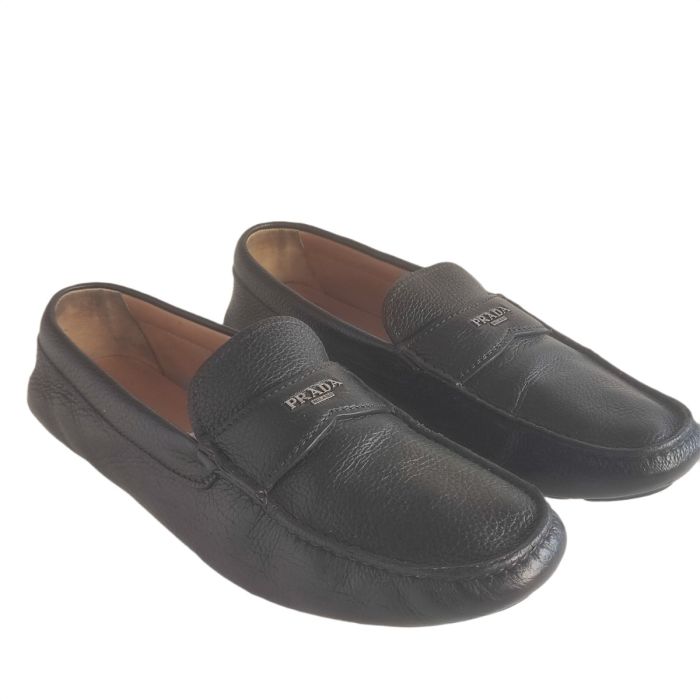 Prada Leather Logo Driving Loafer 2DD165 Black 