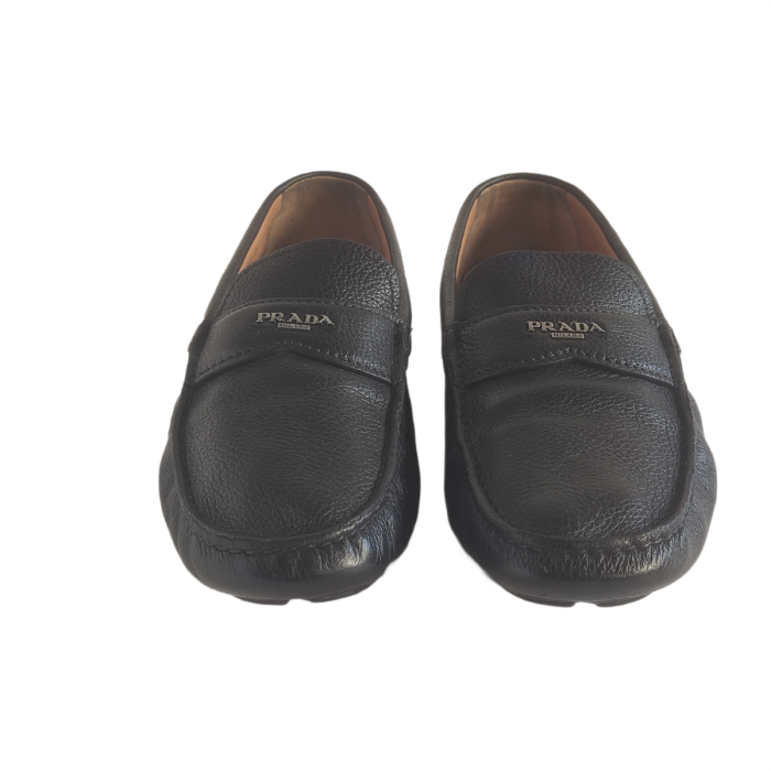 Prada Leather Logo Driving Loafer 2DD165 Black 