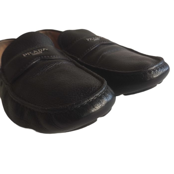 Prada Leather Logo Driving Loafer 2DD165 Black 