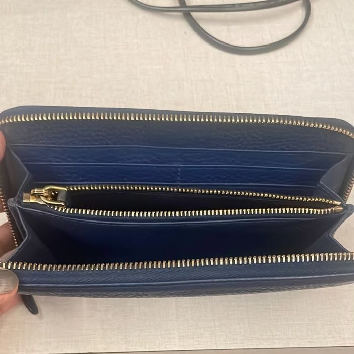 Prada Navy Pebbled Leather Zip Around Wallet