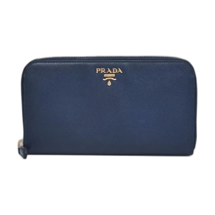 Prada Navy Pebbled Leather Zip Around Wallet