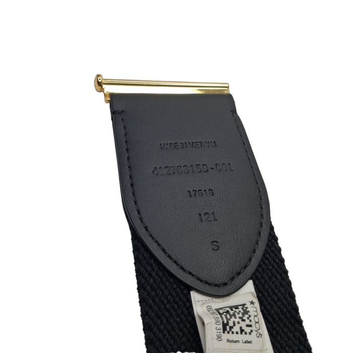 Ralph Lauren Black Stretch Belt with Gold Buckle, RL Logo Leather Tabs