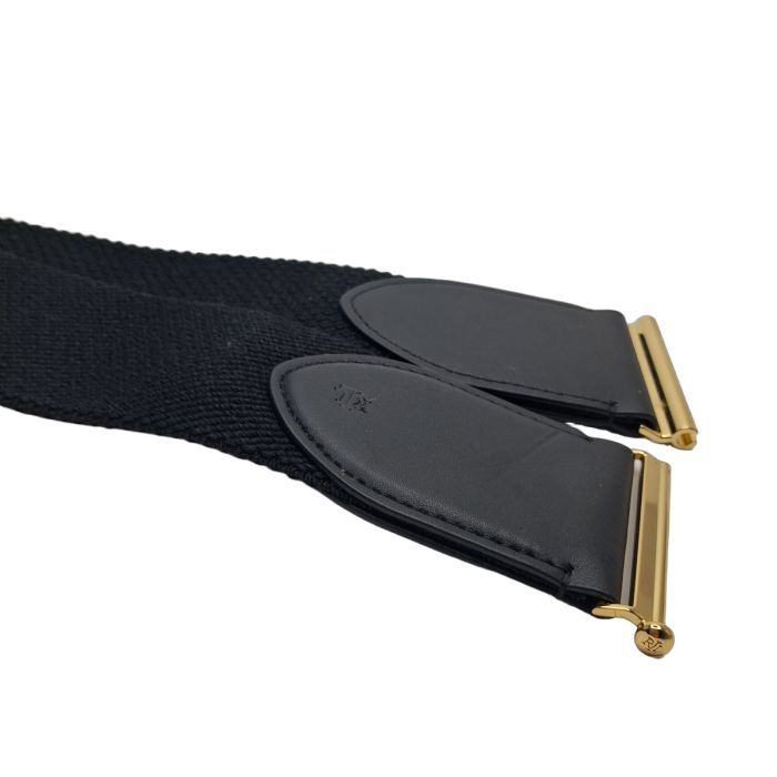 Ralph Lauren Black Stretch Belt with Gold Buckle, RL Logo Leather Tabs