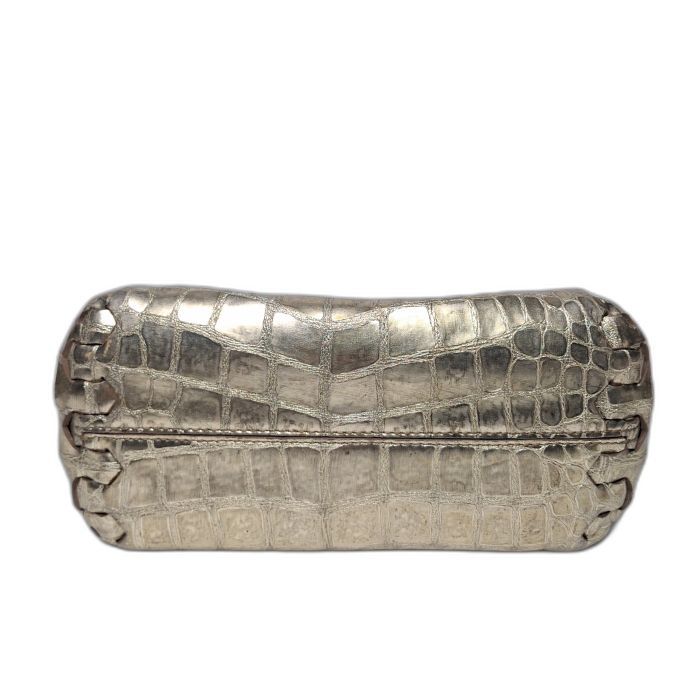 Roberto Cavalli Gold Croc-Embossed Flap Bag