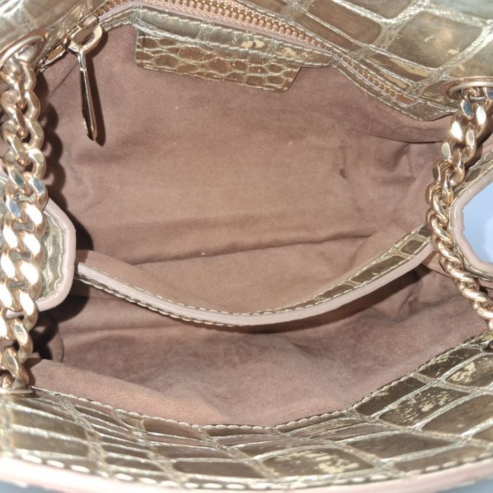 Roberto Cavalli Gold Croc-Embossed Flap Bag