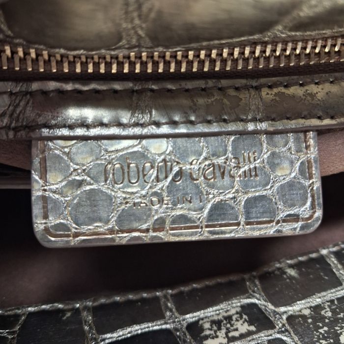 Roberto Cavalli Gold Croc-Embossed Flap Bag