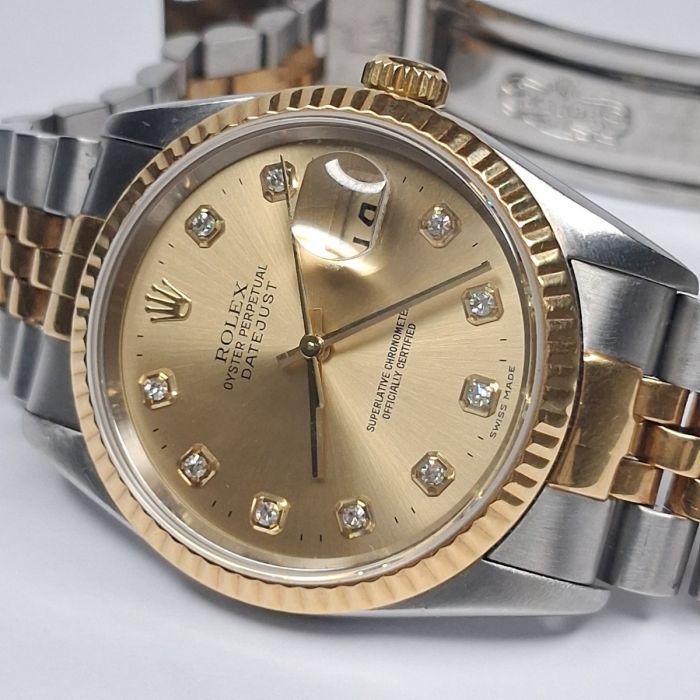Rolex Datejust 36 Two-Tone Champagne Diamond Dial 16233 Jubilee