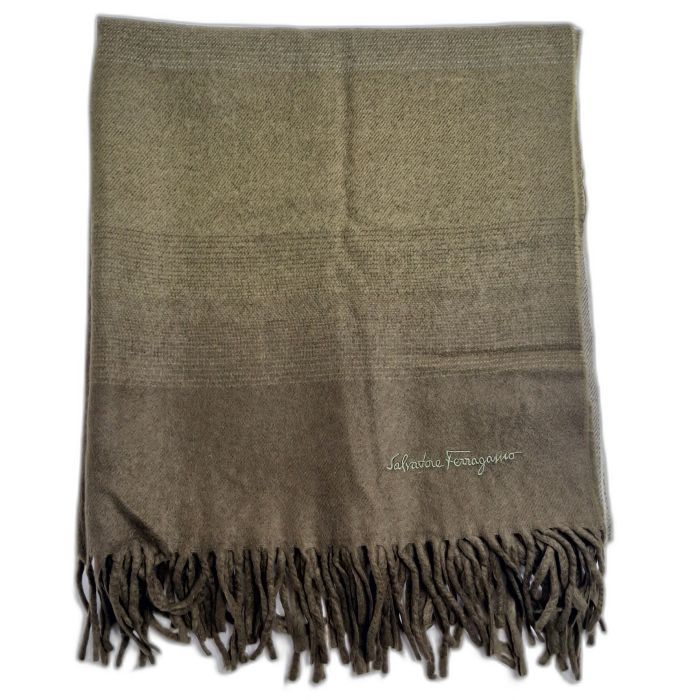 Salvatore Ferragamo Olive Check Cashmere-Blend Scarf