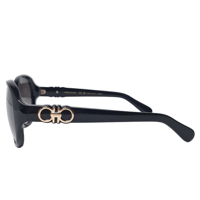 Salvatore Ferragamo Black Round Sunglasses, Gancini Hardware