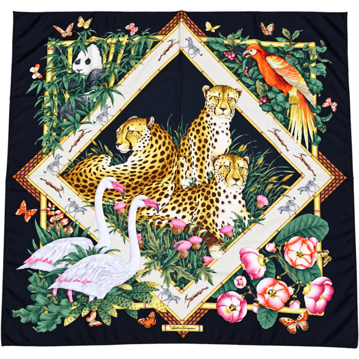 Salvatore Ferragamo Black Silk Floral Print Scarf