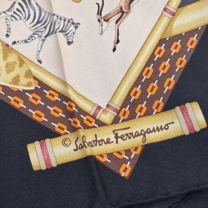 Salvatore Ferragamo Black Silk Floral Print Scarf