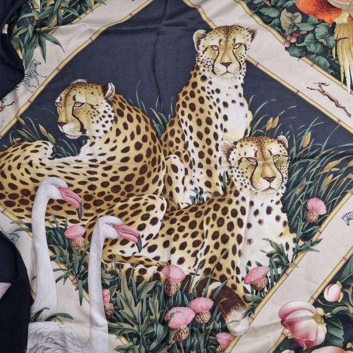 Salvatore Ferragamo Black Silk Floral Print Scarf