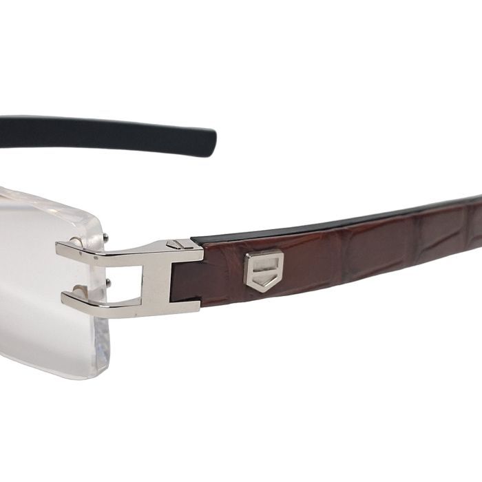 TAG Heuer L-Type Rimless Eyeglasses with Genuine Brown Python Leather Temples